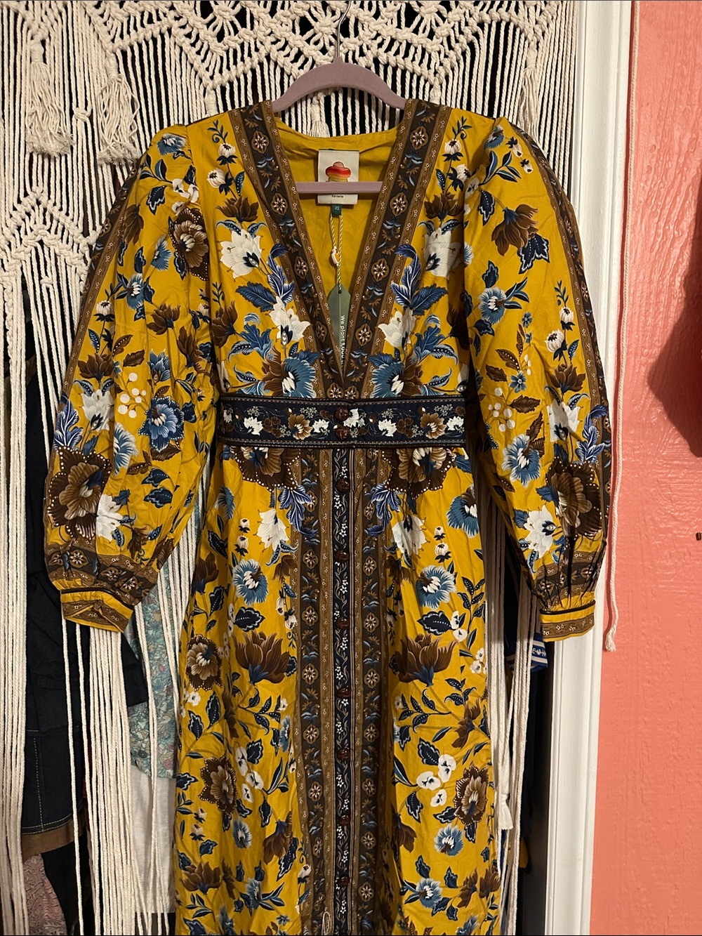 Mustard Floral V-Neck Midi Dress